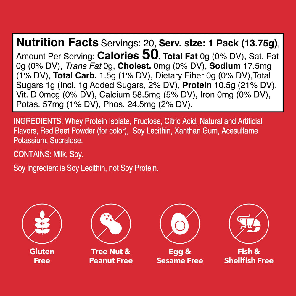 Unjury Strawberry whey isolate powder for fast-mixing protein shakes.
