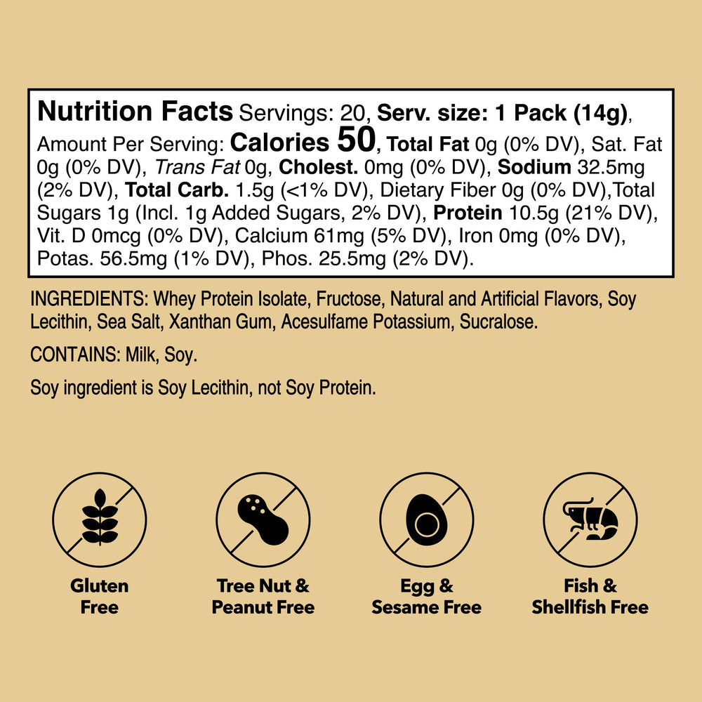 Unjury Vanilla protein container with 20 stick packs inside.