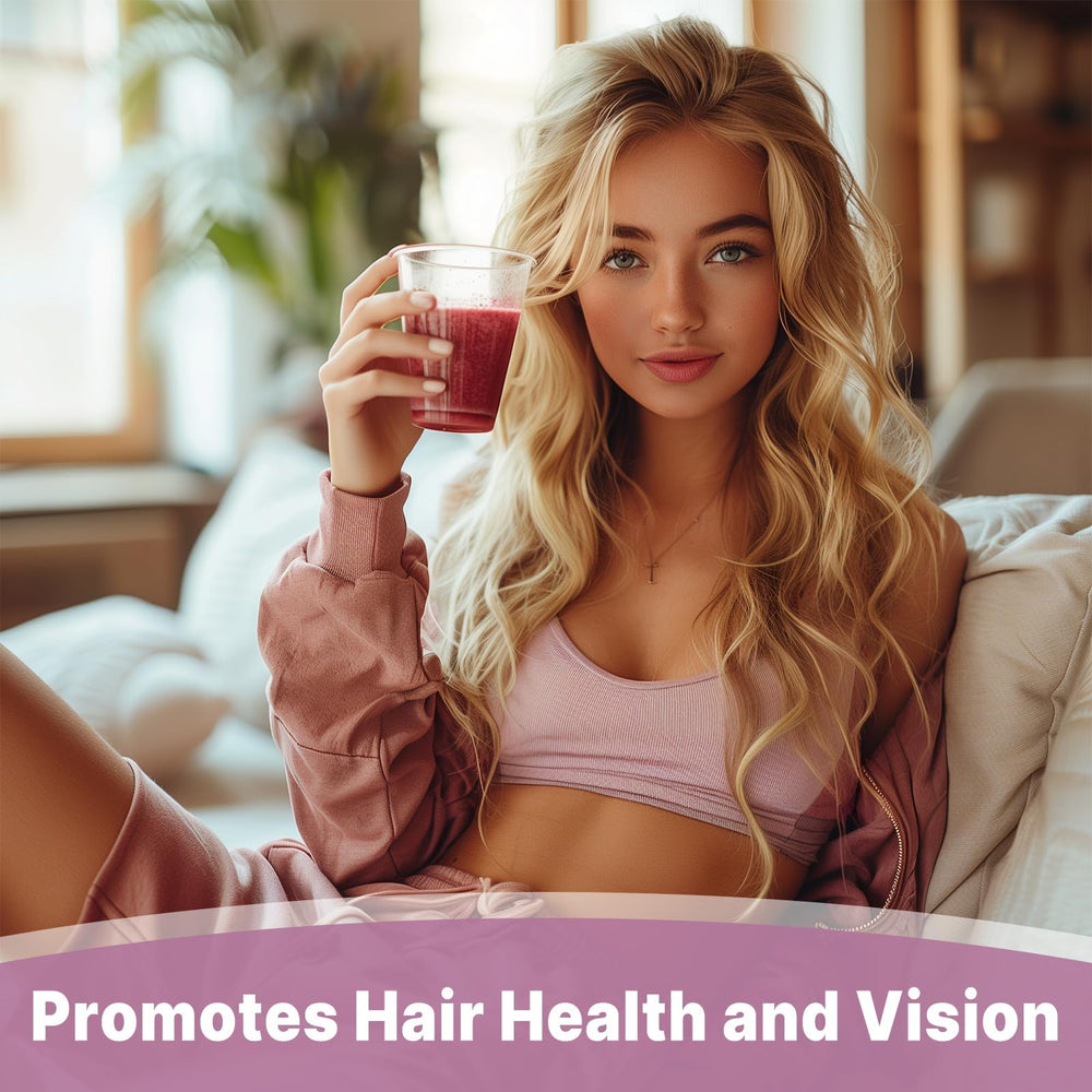 UNLEASH'D ORGANIC Mulberry Juice Powder beside a glass of water promoting daily vitality.