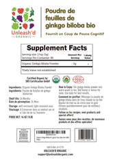 UNLEASH'D ORGANIC Ginkgo Biloba Powder measuring spoon ready for portioning.
