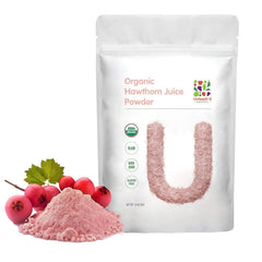 UNLEASHD ORGANIC Hawthorn juice powder in a jar, ready to mix into smoothies.