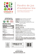 UNLEASHD ORGANIC Hawthorn powder scoop beside a glass.