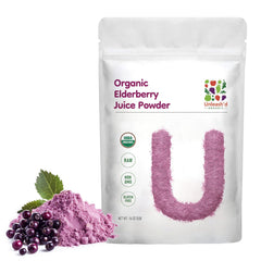 UNLEASH'D ORGANIC elderberry juice powder jar showing purity for daily nutrition