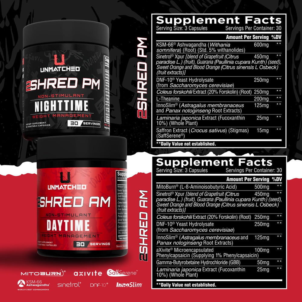 Unmatched 2Shred PM bottle aids overnight fat burning and restful recovery.