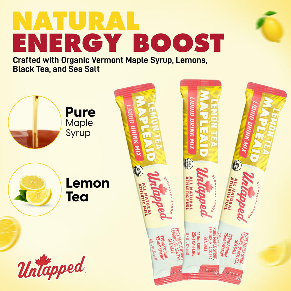 Untapped Lemon Tea Mapleaid packets for precise, portable hydration during workouts.