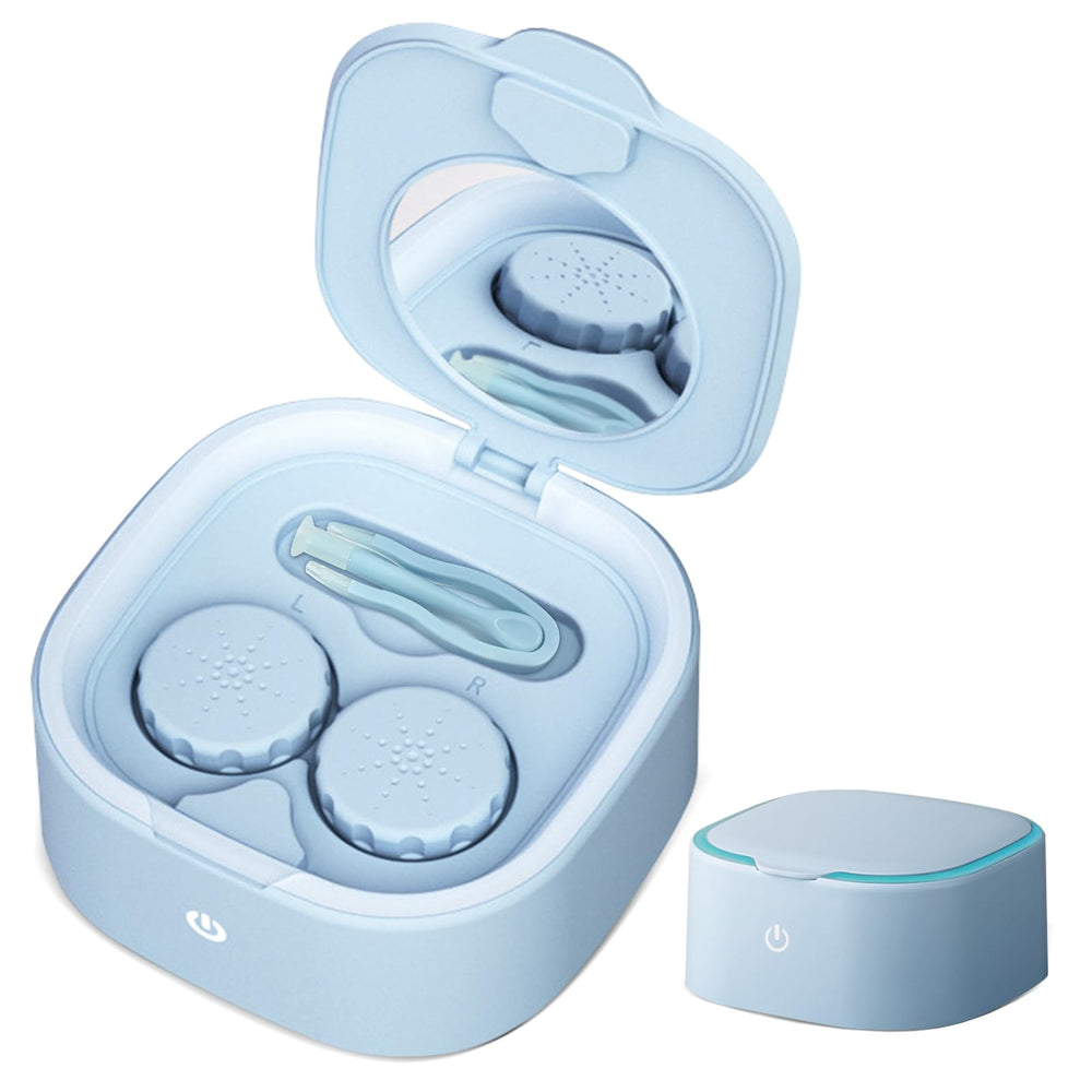 UpaClaire ultrasonic cleaner showing 360-degree cleaning for OK and RGP lenses