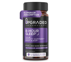 Upgraded Formulas 8-Hour Sleep bottle with capsules for a calmer night.