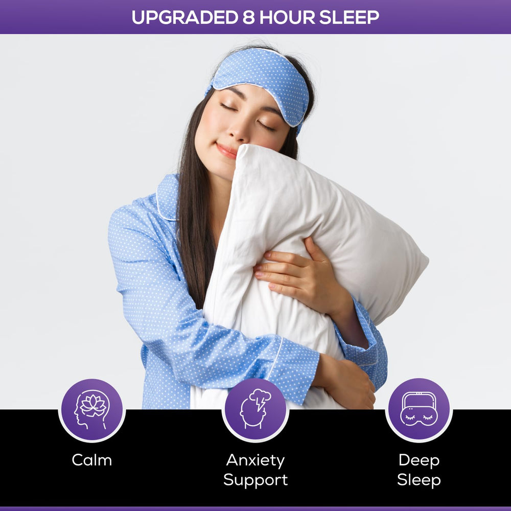 Upgraded Formulas 8-Hour Sleep capsules in close-up, highlighting compact design.