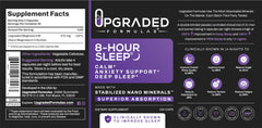Upgraded Formulas 8-Hour Sleep flatlay with bottle and capsules.