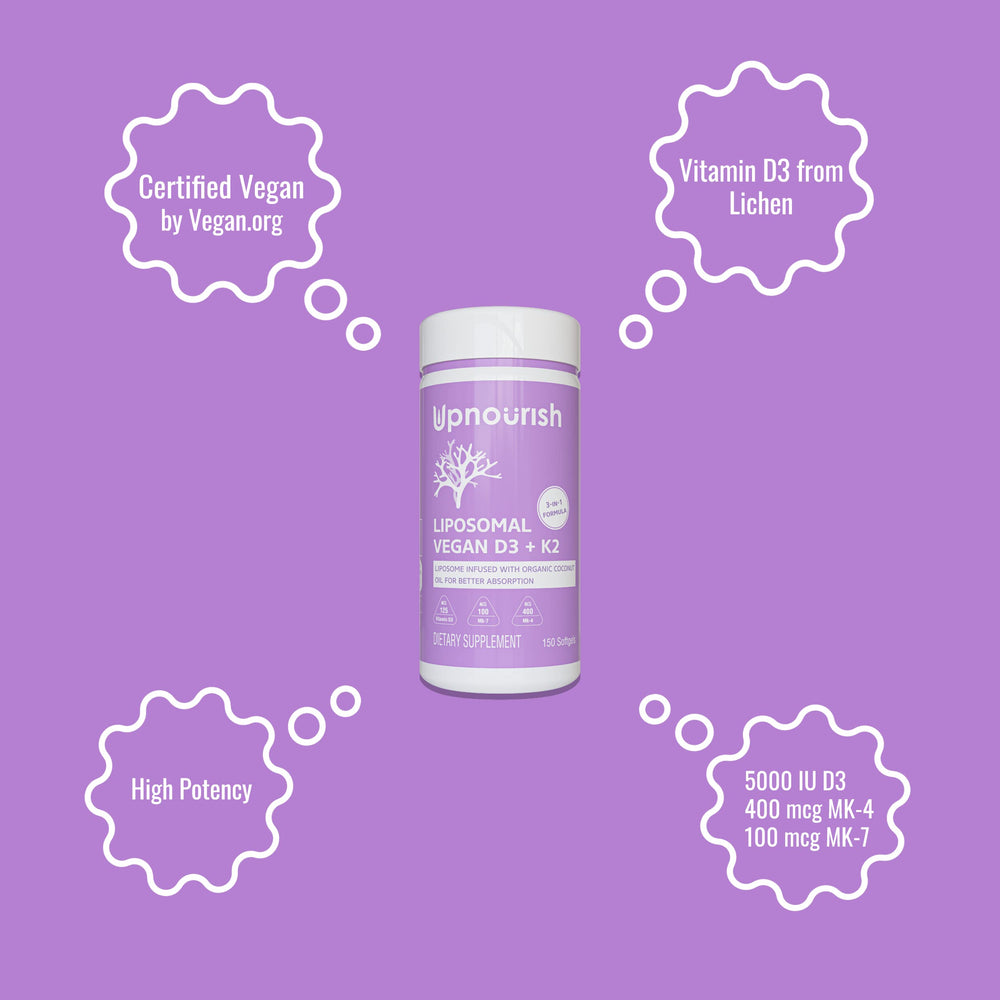 UpNourish vegan-certified label emphasizes non-GMO and gluten-free features.