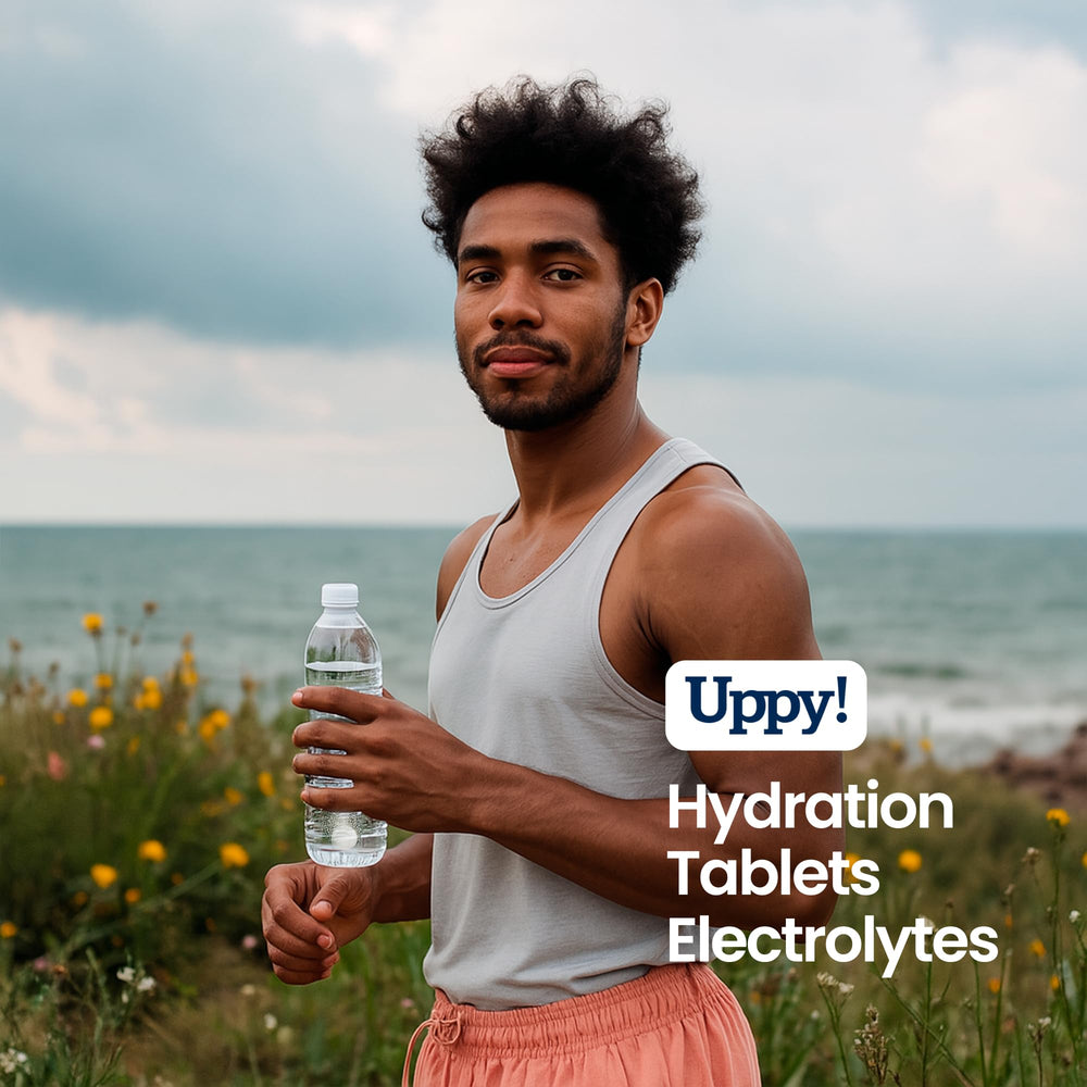 Uppy Lemon-Lime tablet used by an athlete during training