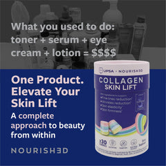 Upsa Nourished Collagen biodegradable sachets shown for eco-friendly daily use.