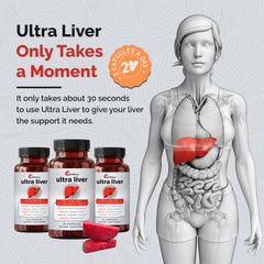 Label closeup on Ultra Liver bottle highlighting 60 capsules.