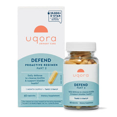 Uqora Defend bottle cap close-up, emphasizing branding and simple daily supplementation ritual.