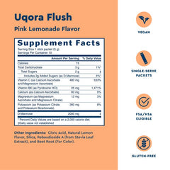 A glass of Uqora Flush pink lemonade after mixing