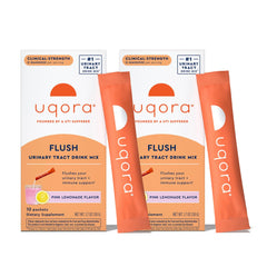 Uqora Flush pink lemonade packets support urinary health on the go