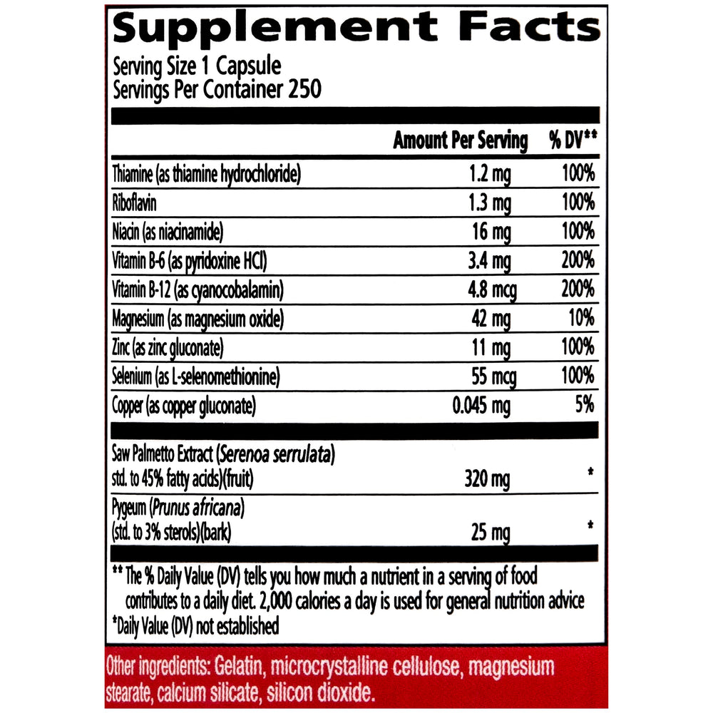 Urinozinc Classic ingredients label highlights zinc and saw palmetto.