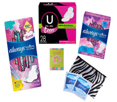 UrLife My First Period Sampler Kit blue gift box front view for gifting.