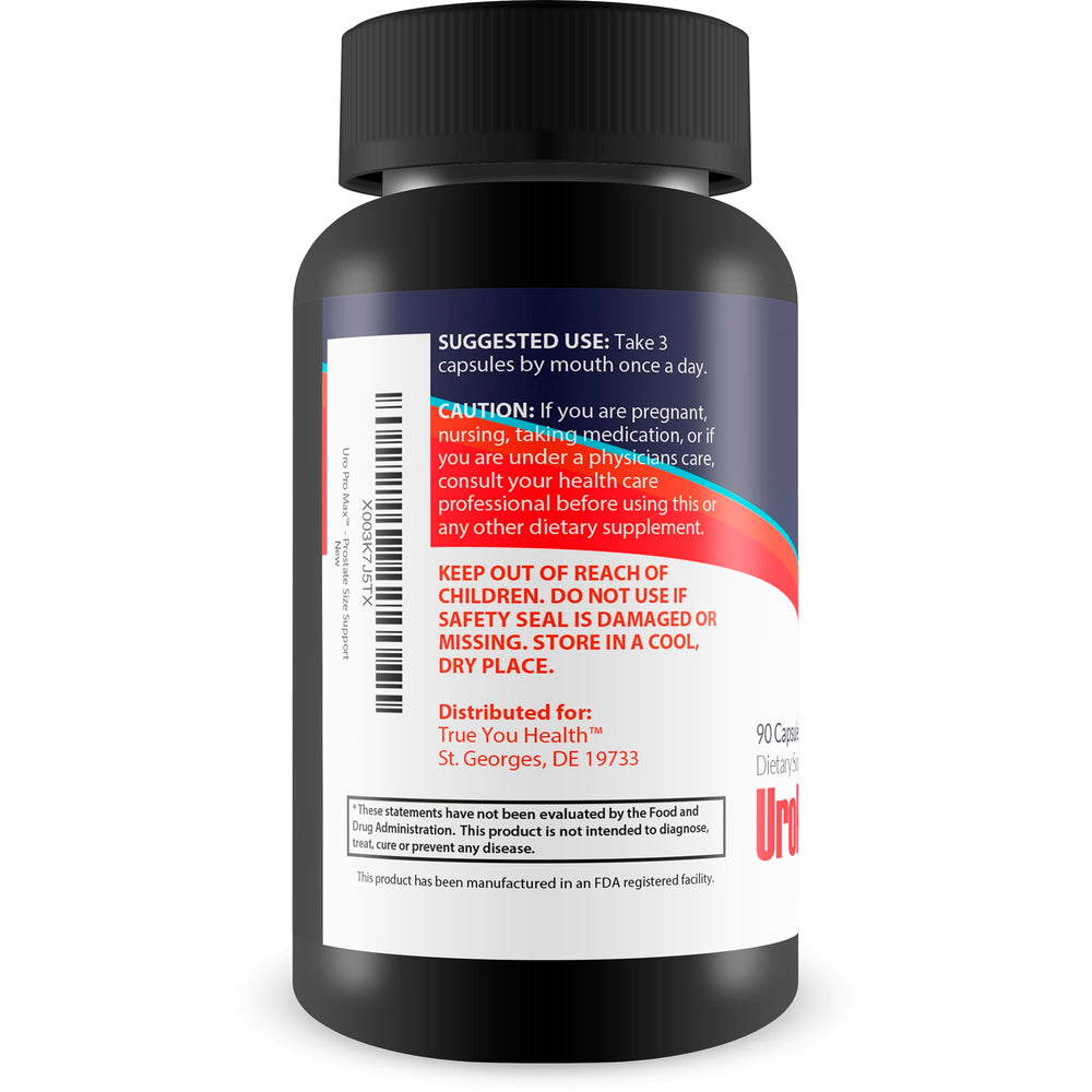 URO Pro Max label closeup notes 20+ ingredients including vitamins.