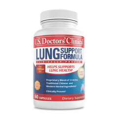 U.S. Doctors' Clinical Lung Support bottle front showing product name for daily respiratory support