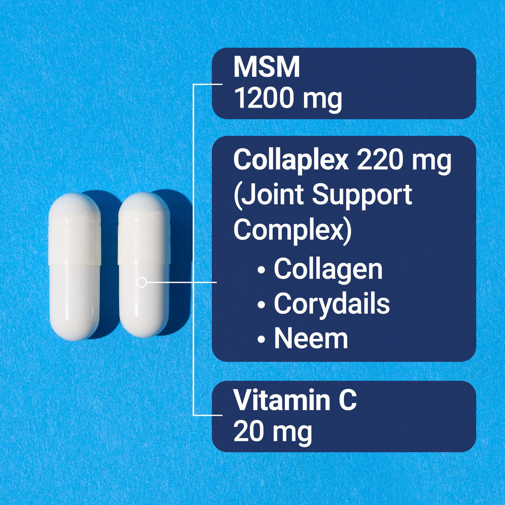US Doctors’ Clinical Mega MSM capsules closeup highlights easy-to-swallow design.
