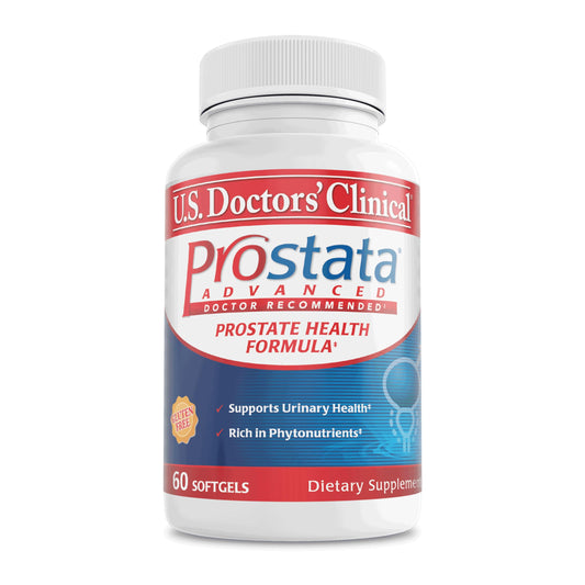 US Doctors' Clinical Prostata Advanced softgel bottle for daily urinary health support.