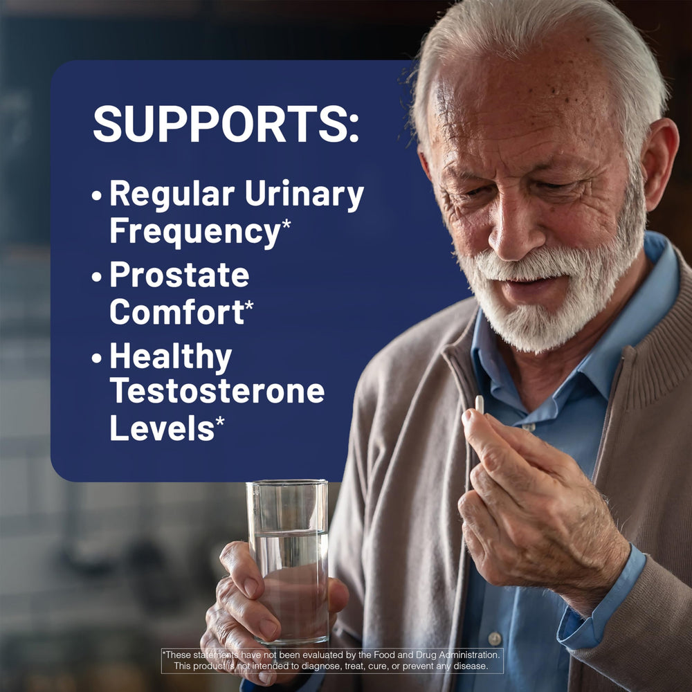 Prostata capsules depicted as part of a daily routine for urinary wellness.