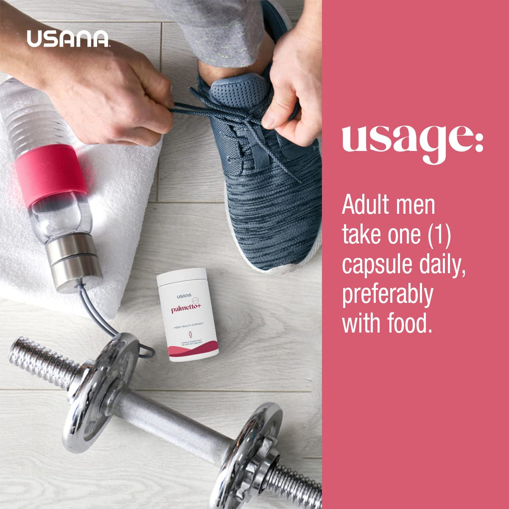USANA Palmetto Plus bottle close-up emphasizing quality and formulation.