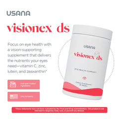 USANA Visionex DS bottle closeup showing ingredients and labeling