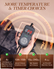 UTK pad with eight heat settings and sixteen auto-off timers for control