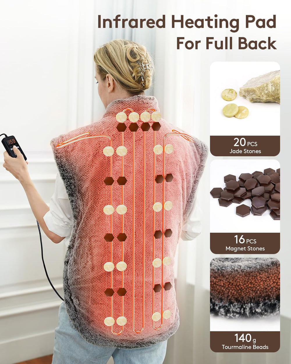 UTK heating pad back area illustrating broad coverage for soothing heat