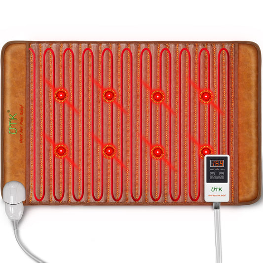 UTK far infrared heating pad front view demonstrating 4-in-1 therapy for back comfort.