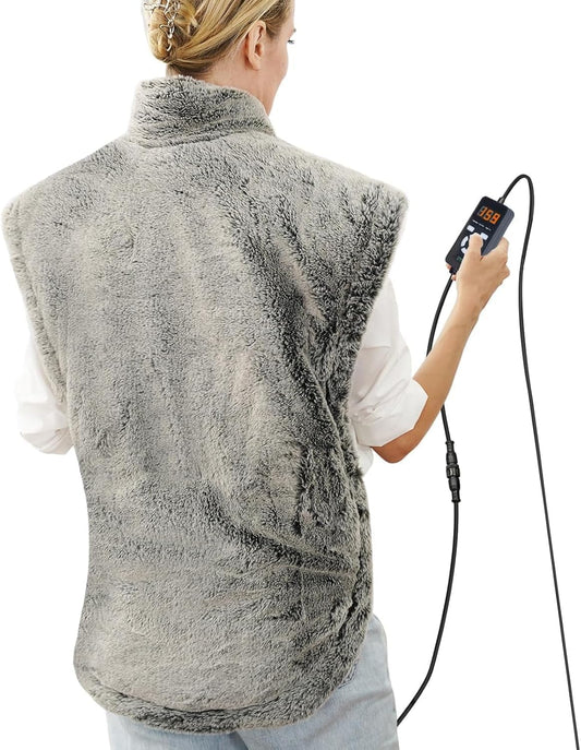 UTK far infrared heating pad on neck and shoulders showing targeted warmth for comfort