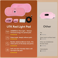 UTK heating pad displays 660nm and 850nm LEDs for dual-wavelength therapy.