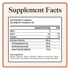 Utzy Naturals Omega-3 lemon zest detail conveys fresh taste.