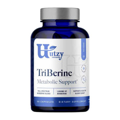 Utzy Naturals TriBerine bottle front with 60 capsules for daily berberine support.