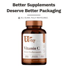 Utzy Naturals Vitamin C Complex guarantee note on bottle emphasizes quality