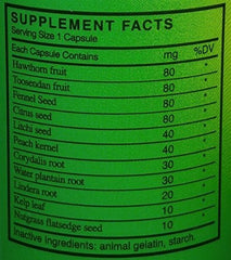 Close-up of Hawthornia bottle label with dosage guidance for daily use.