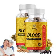 UYPO Blood Purifying Capsules bottle front highlighting gluten-free and vegan attributes for on-the-go use.