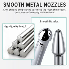 V-Frankness polished metal nozzle delivers smooth edges protecting skin