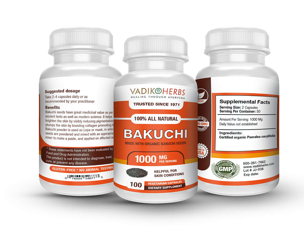 Bakuchi powder closeup from Vadik Herbs, showcasing organic texture for daily use