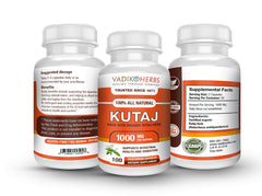 Vadik Herbs Kutaj powder packaging label detail highlights organic certification for purity