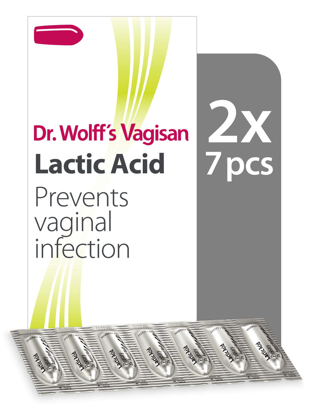 Vagisan Lactic Acid pessary packaging for convenient home use and handling.
