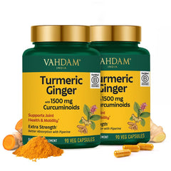 VAHDAM Turmeric Ginger capsules bottle front view for daily wellness support