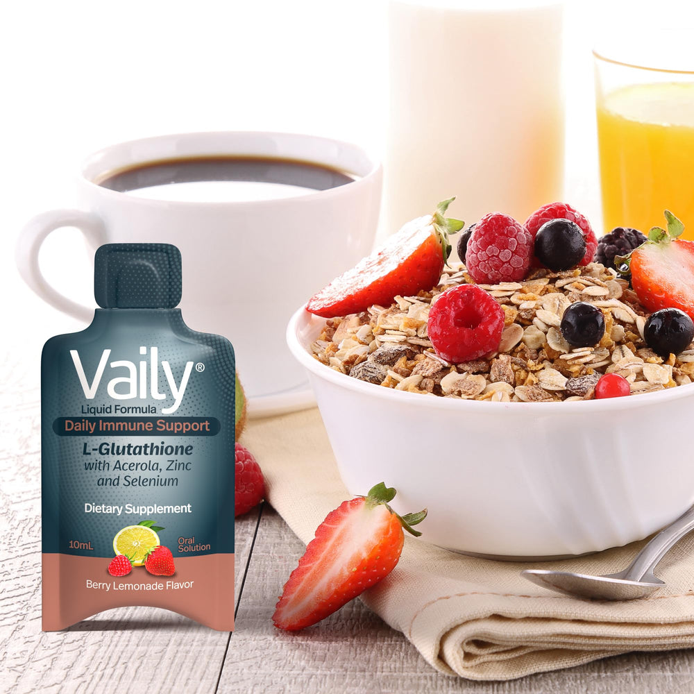 Morning routine with Vaily on a bright kitchen counter.