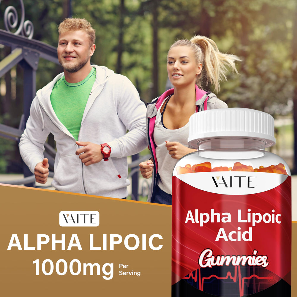 VAITE Alpha Lipoic Acid Gummies by bedtime, hinting at relaxation and sleep support.