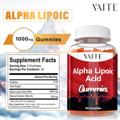 VAITE Alpha Lipoic Acid Gummies chew-closeup highlighting chewy texture and antioxidant support.
