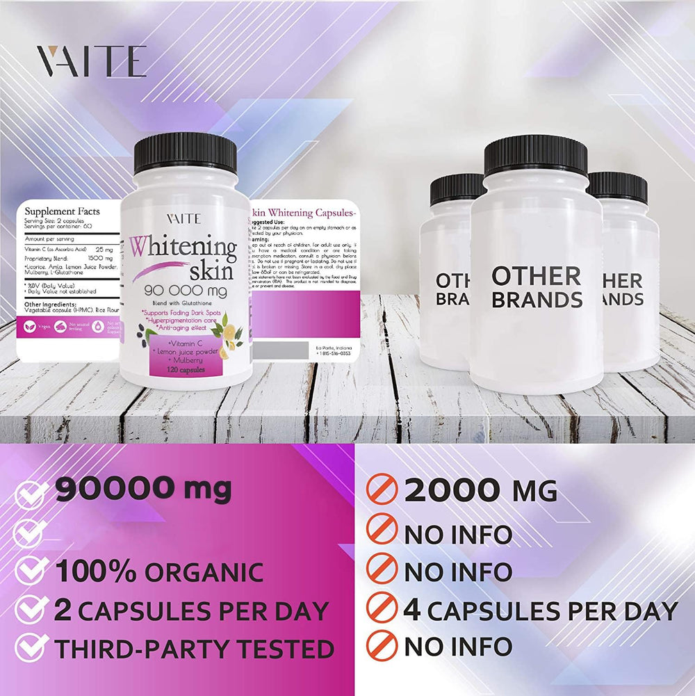 VAITE Glutathione pills vegan ingredients list highlighting clean, plant-based components