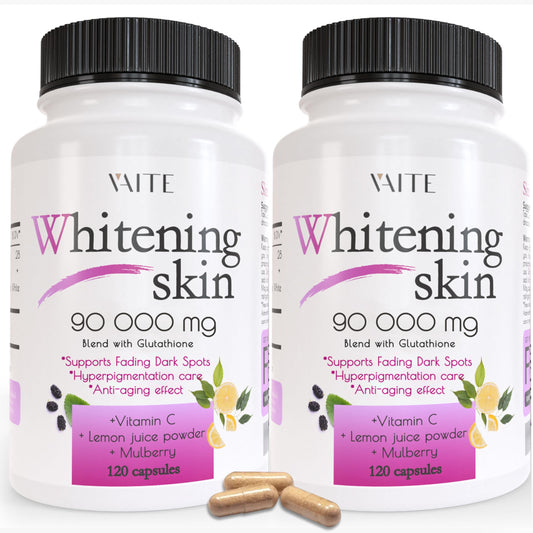 VAITE Glutathione whitening bottle front view highlighting vegan formula