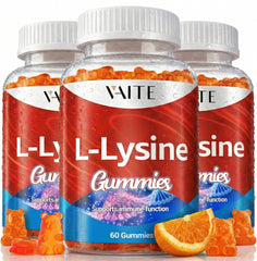 VAITE L-Lysine gummies bottle front showing vegan, gluten-free formula for adults.